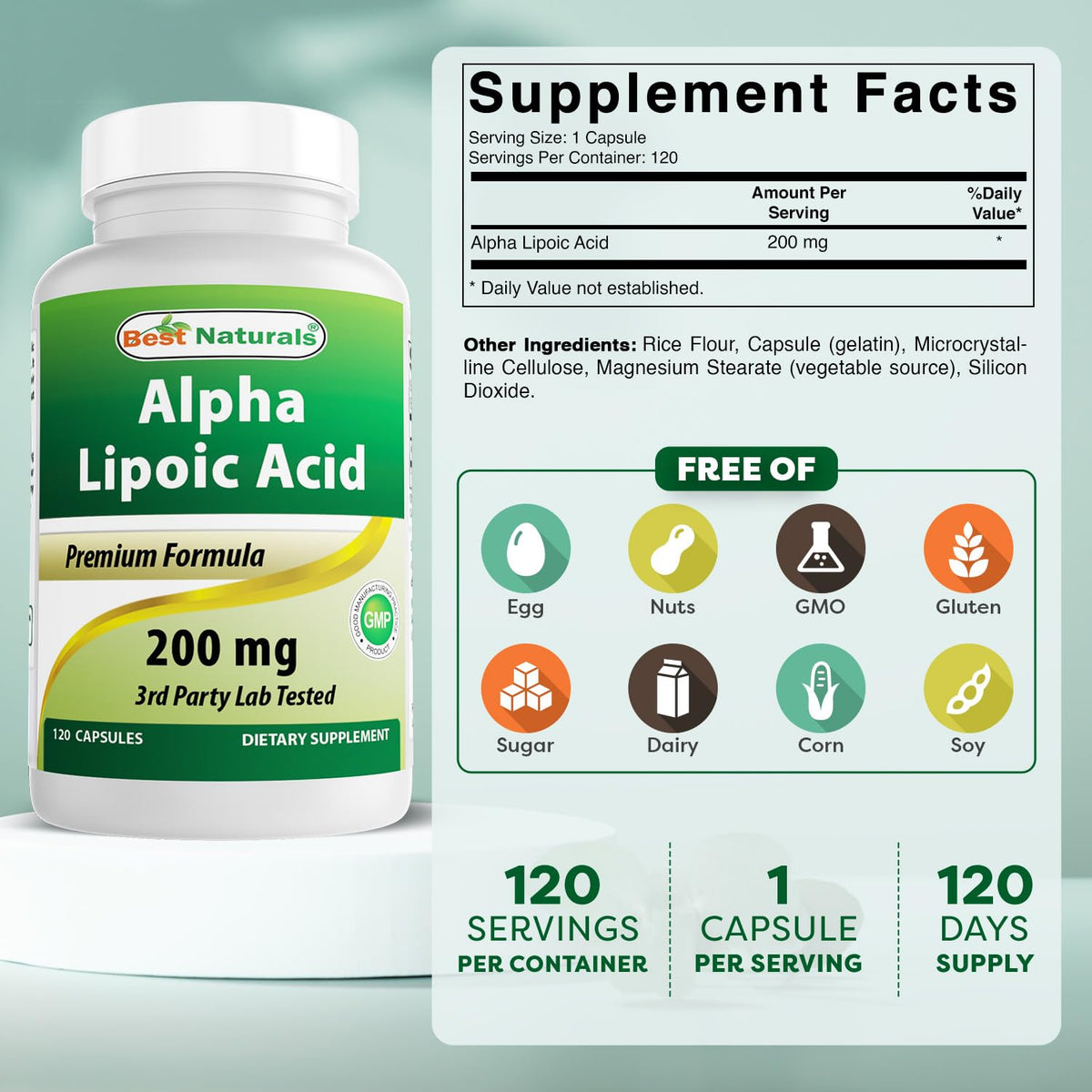 Best Naturals Alpha Lipoic Acid 200 Mg 120 Capsules