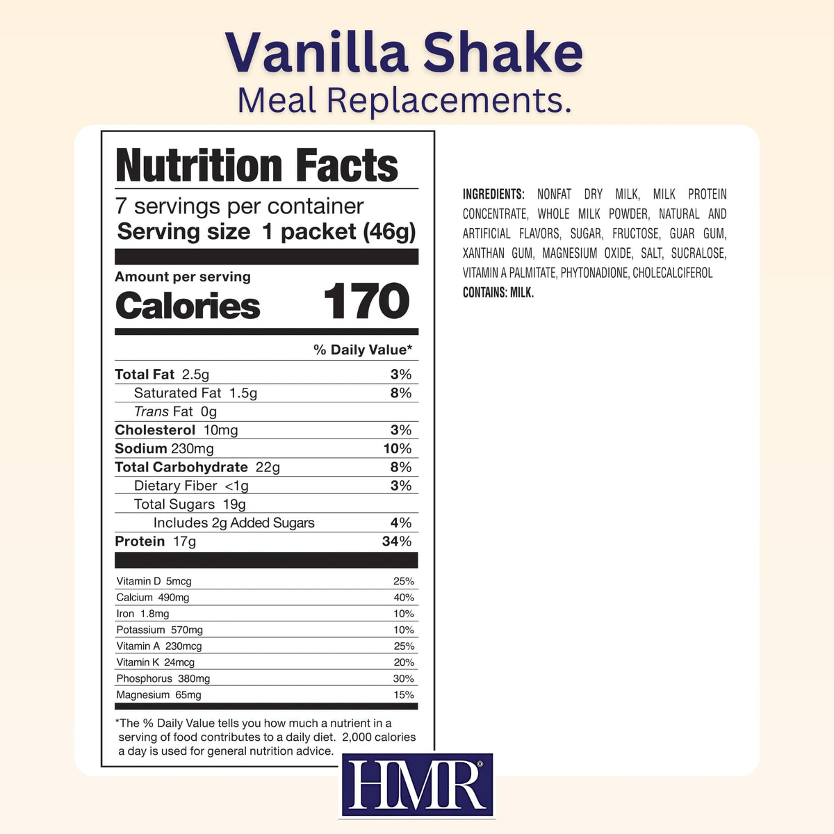 HMR 800 Meal Replacement Shake Mix, 17g Protein, 18 Servings