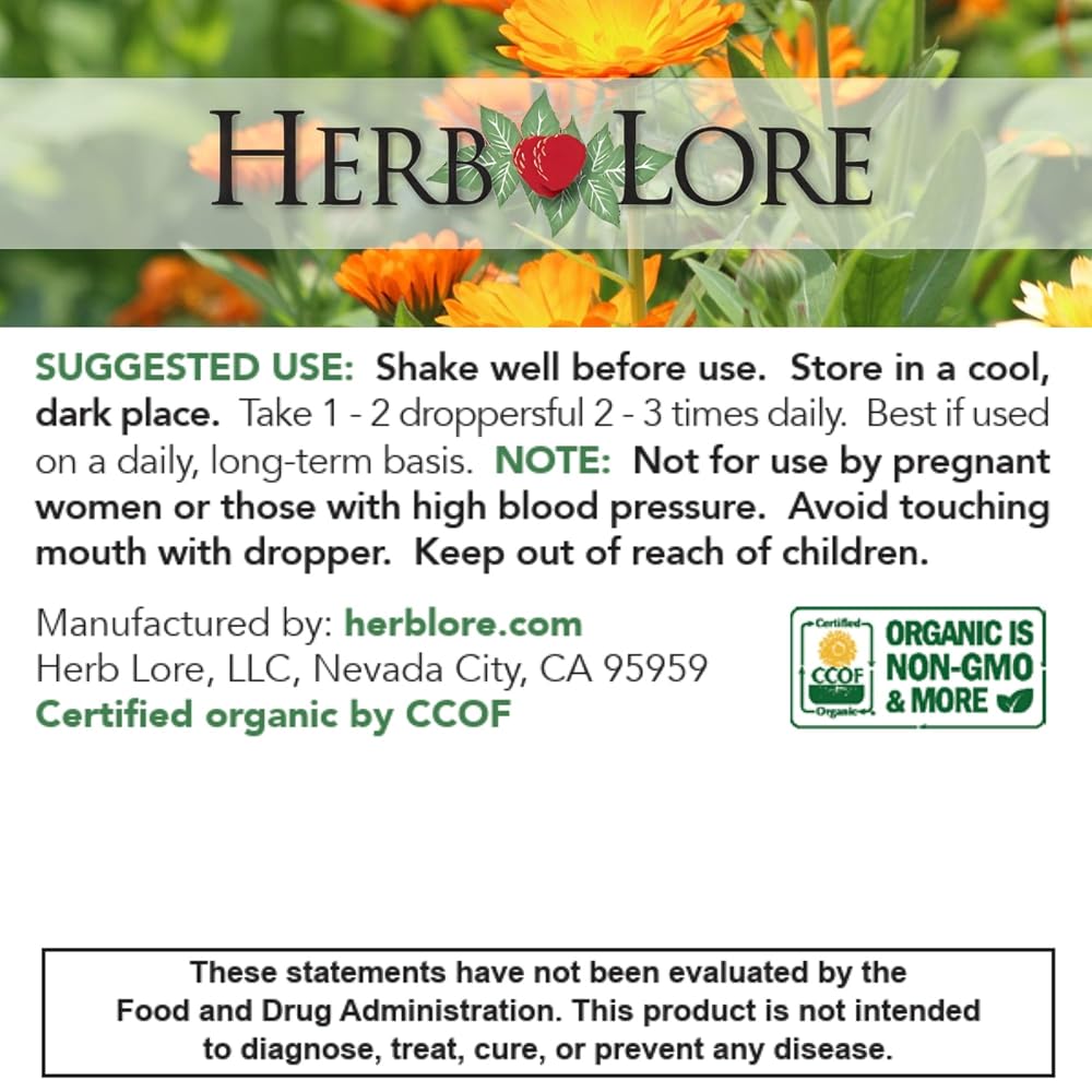 Herb Lore Adrenal Tonic Tincture - USDA Organic Liquid Herbal Adrenal