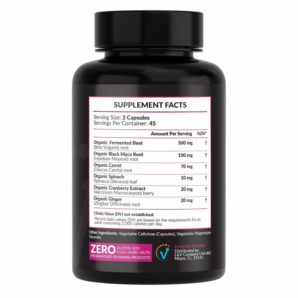 EVERYDAY NUTRITION Organic Fermented Beet Root & Black Maca - 90 Capsules - image 2