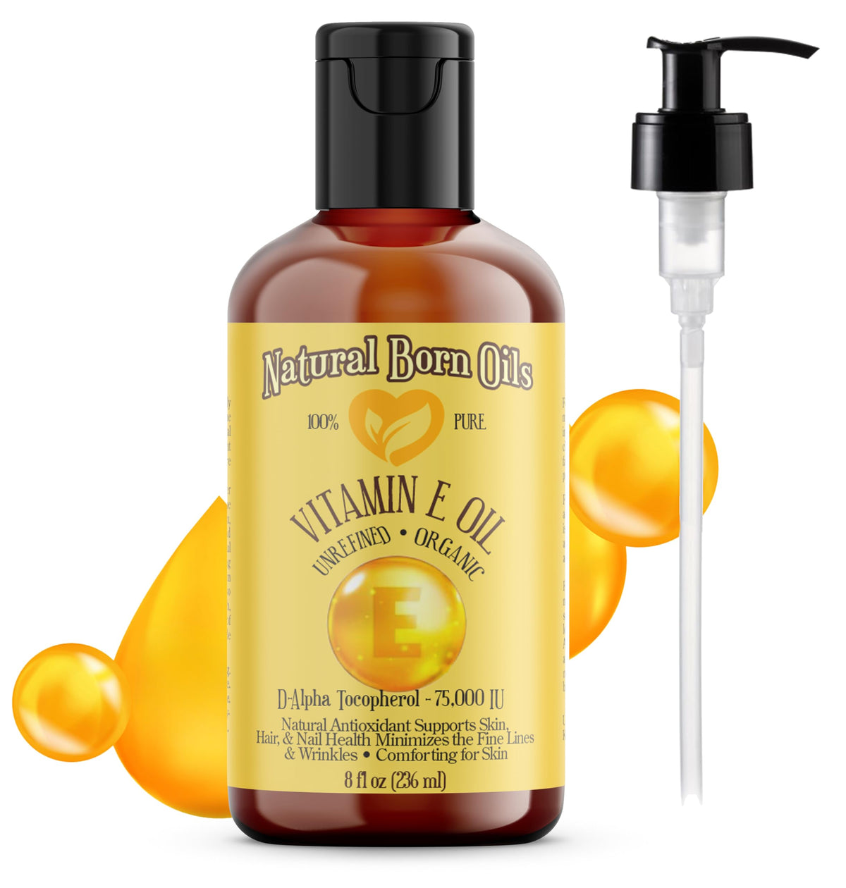 Natural Born Oils Vitamin E Oil 100% Pure D-Alpha Tocopherol - 8 Fl Oz