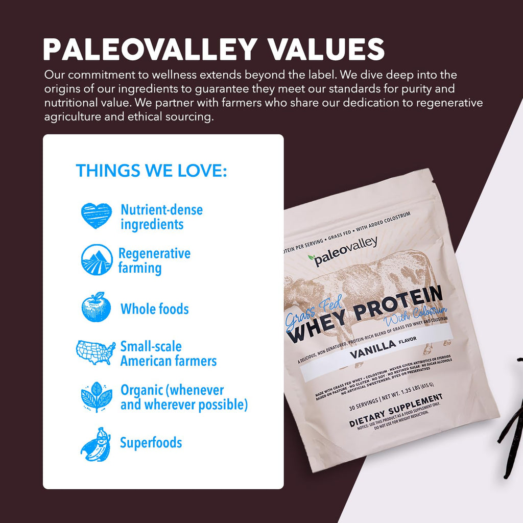 Paleovalley 100% Grassfed Whey Protein Powder with Colostrum