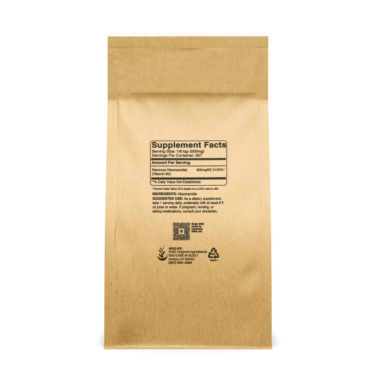 PURE ORIGINAL INGREDIENTS Niacinamide Flush-Free Vitamin B3 Powder