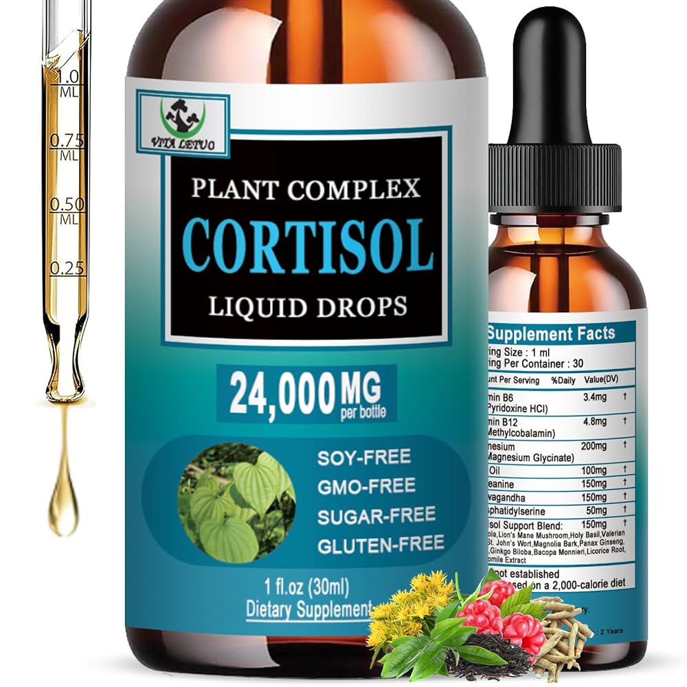 Vita Letuo Cortisol Support Liquid Drops for Women - 1 Fl Oz