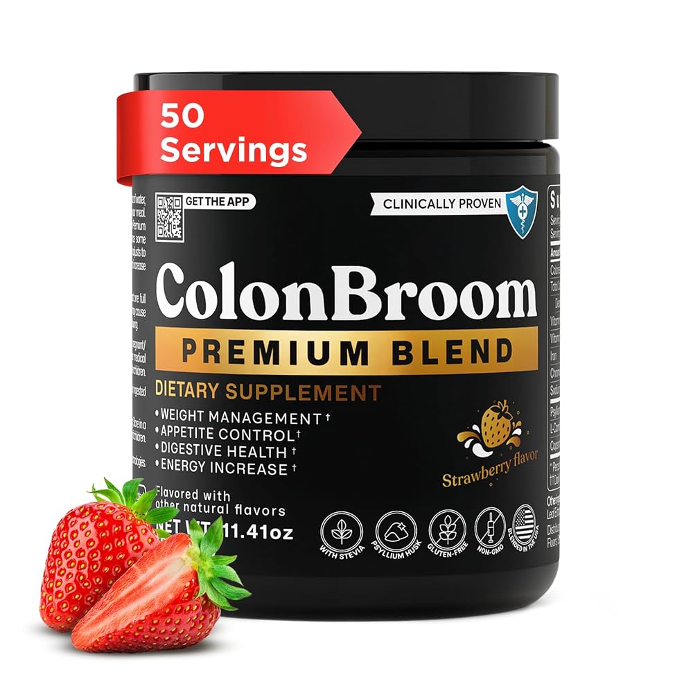 ColonBroom Premium Psyllium Husk Fiber Powder, Strawberry - 50 Servings