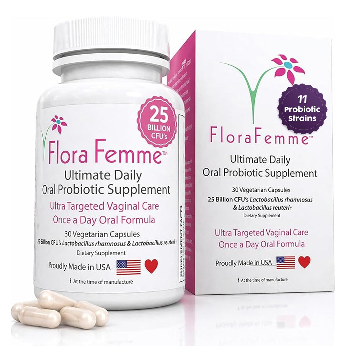 FLORAFEMME Vaginal Probiotic Oral Capsules for Women, pH Balance - 30 Capsules