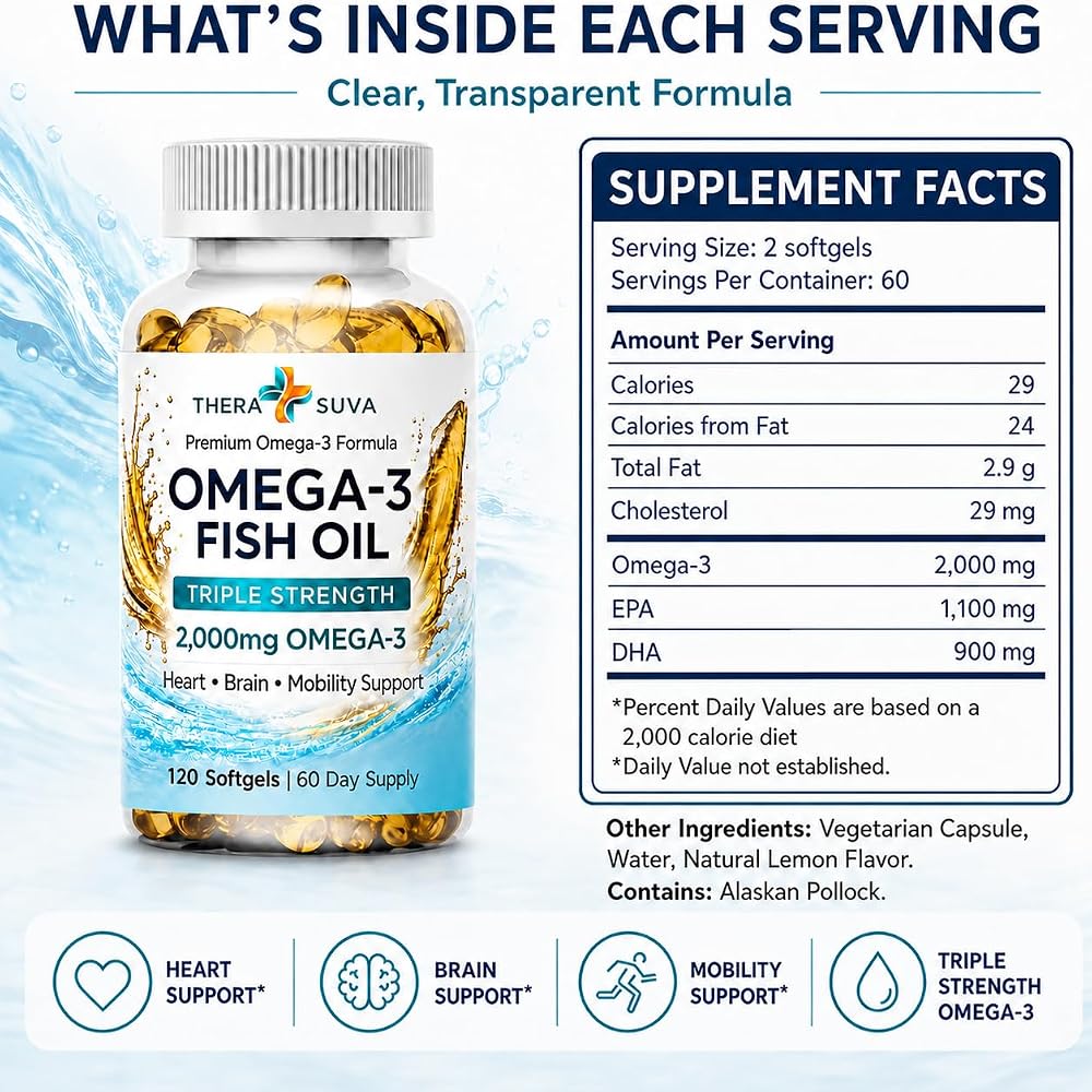 TheraSuva Wild Alaskan Fish Oil 2000mg Omega-3 - 120 Softgels - image 5