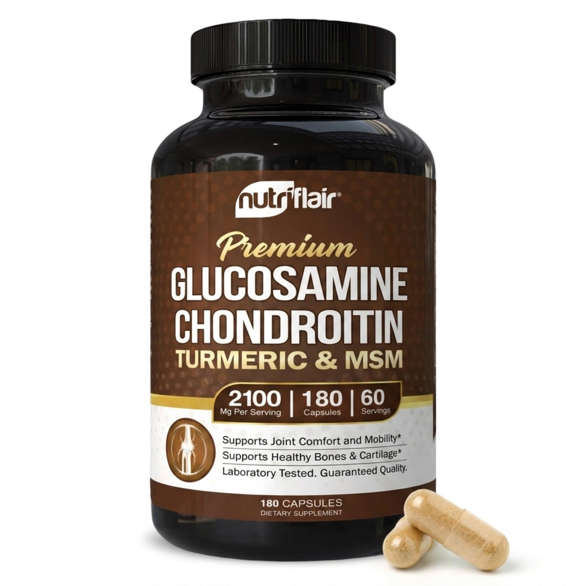 NutriFlair Glucosamine Chondroitin MSM Turmeric Boswellia - 90 Capsules