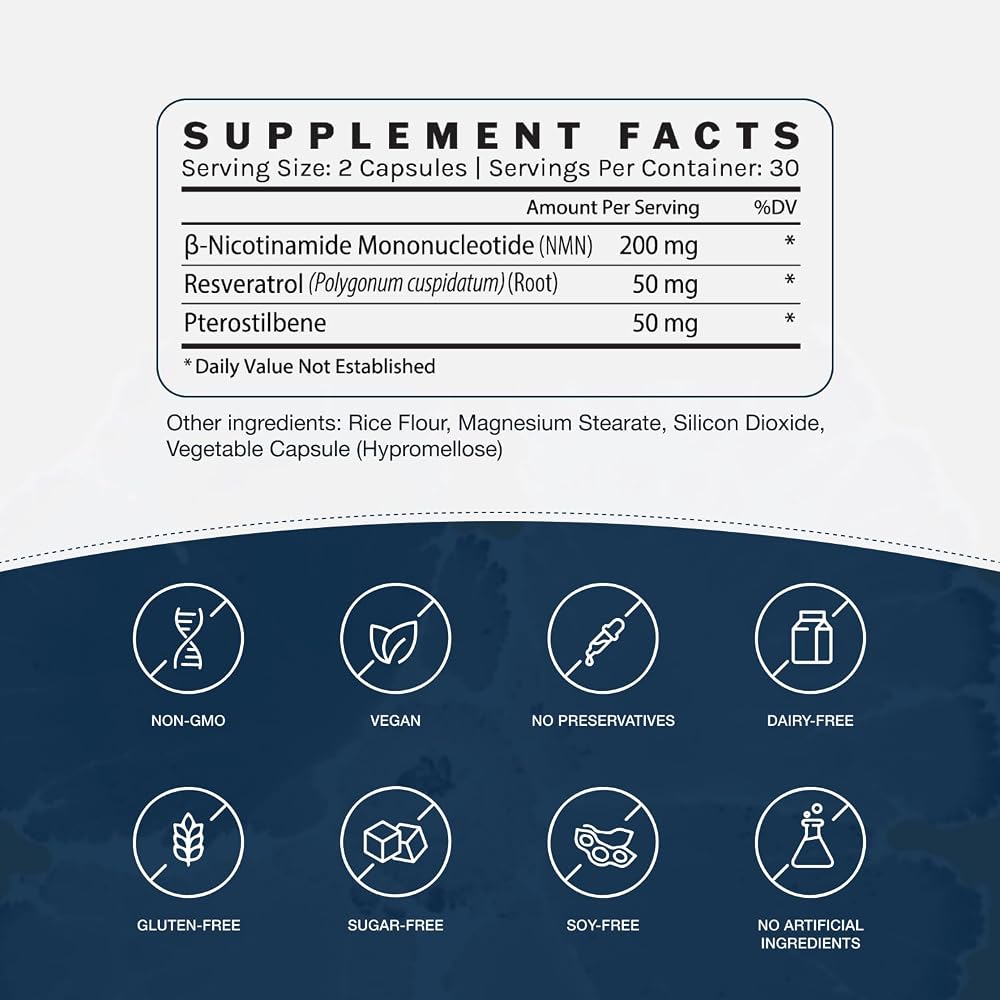 InfiniWell NMN Supplement with Resveratrol & Pterostilbene - 60 Capsules - image 3
