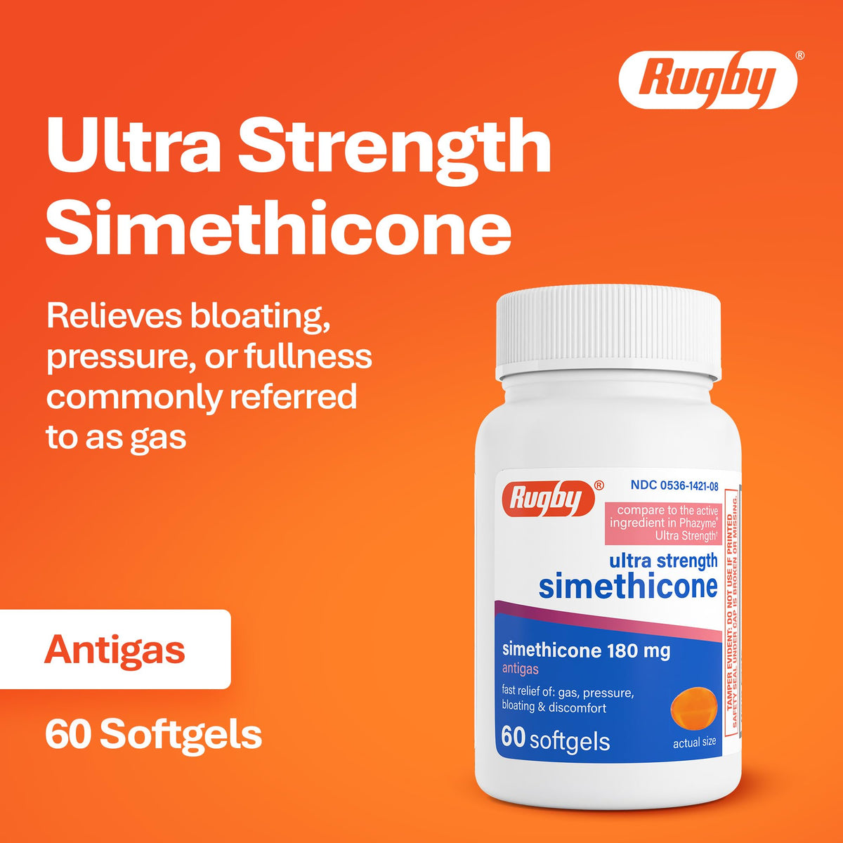 Rugby Ultra Strength Simethicone Gas Relief 180 mg - 60 Softgels - image 3