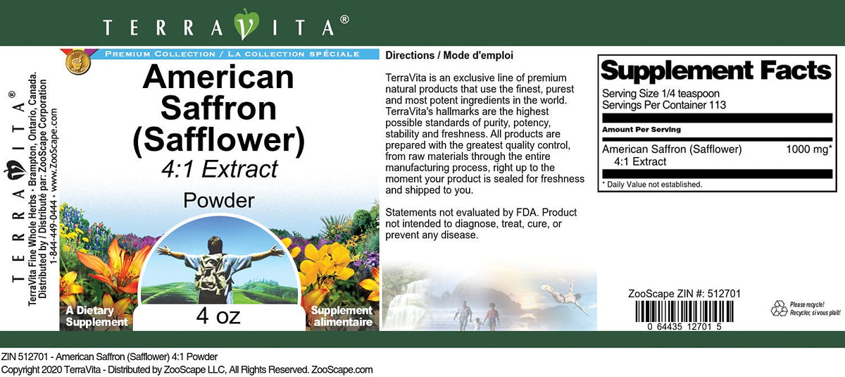 Terravita American Saffron Safflower 4:1 Powder - 4 oz - image 2