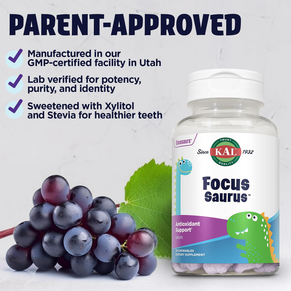 KAL Focus-Saurus Grape Vitamin Chewables - 30 Count - image 4