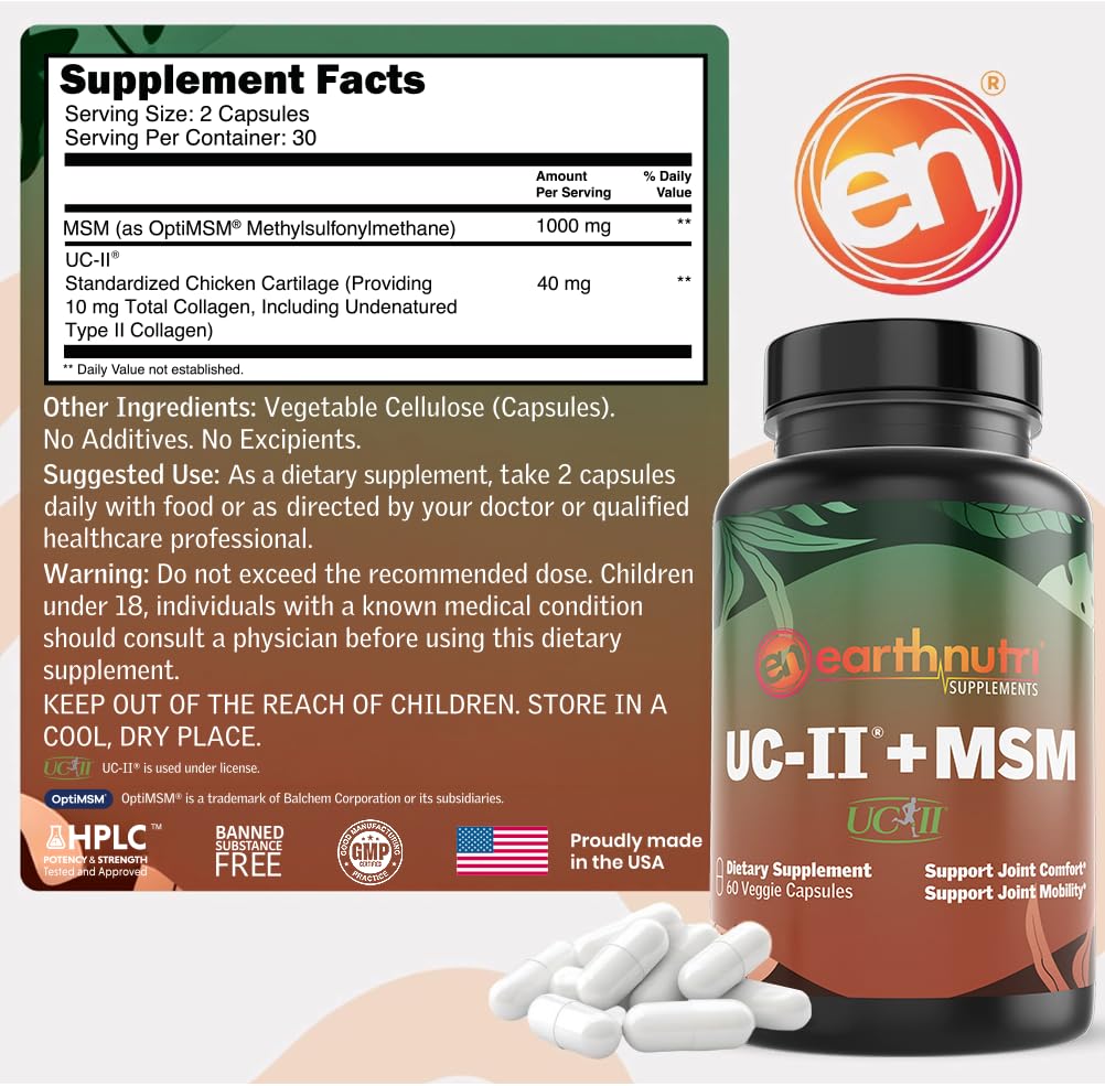 EarthNutri UC-II Collagen & MSM Joint Supplement - 60 Capsules - image 4