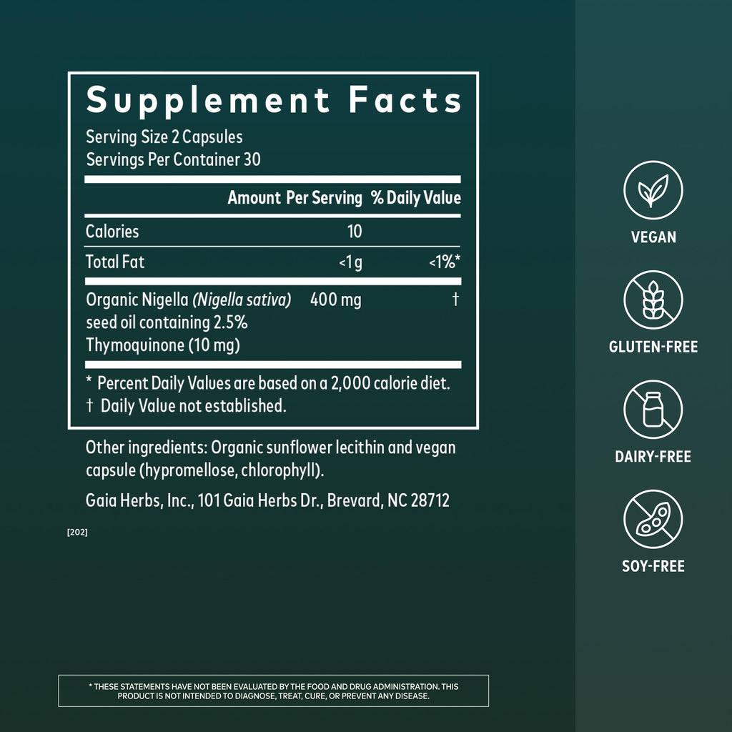 Gaia Herbs Black Seed Oil Immune Support - 60 Vegan Capsules - image 2