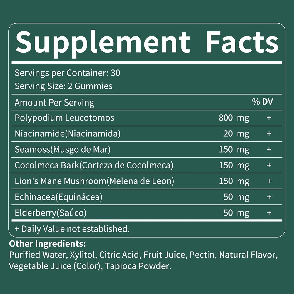Fuenvegtal Polypodium Leucotomos Gummies Skin & Immune Support - 60 Gummies - image 7