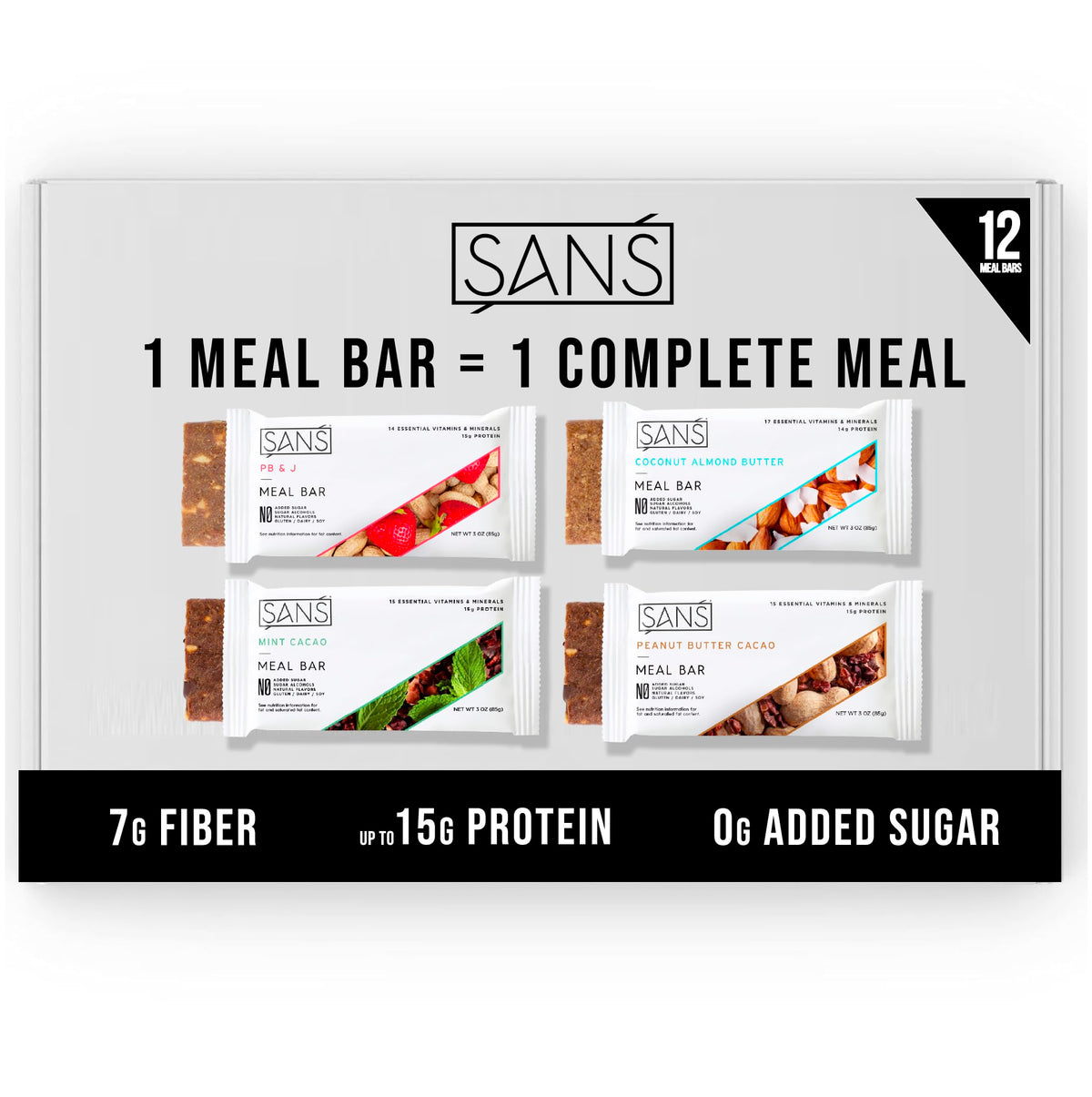 SANS Meal Replacement Protein Bars, Clean Energy Bars,12 Bars