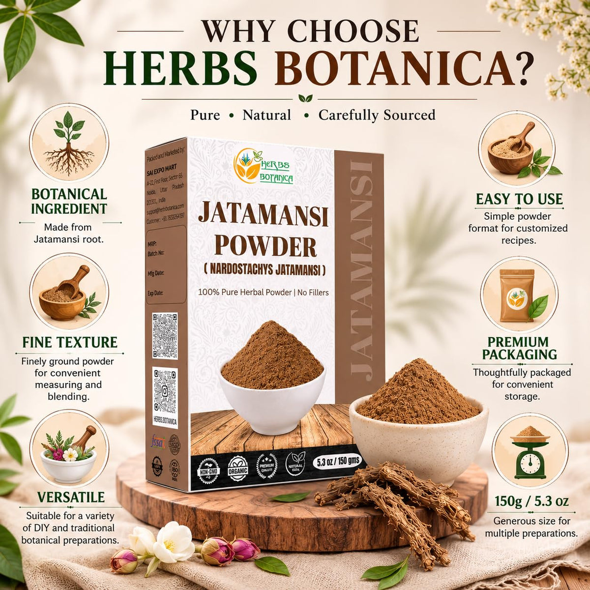 Herbs Botanica Jatamansi Root Powder for Hair Growth - 150g - image 6
