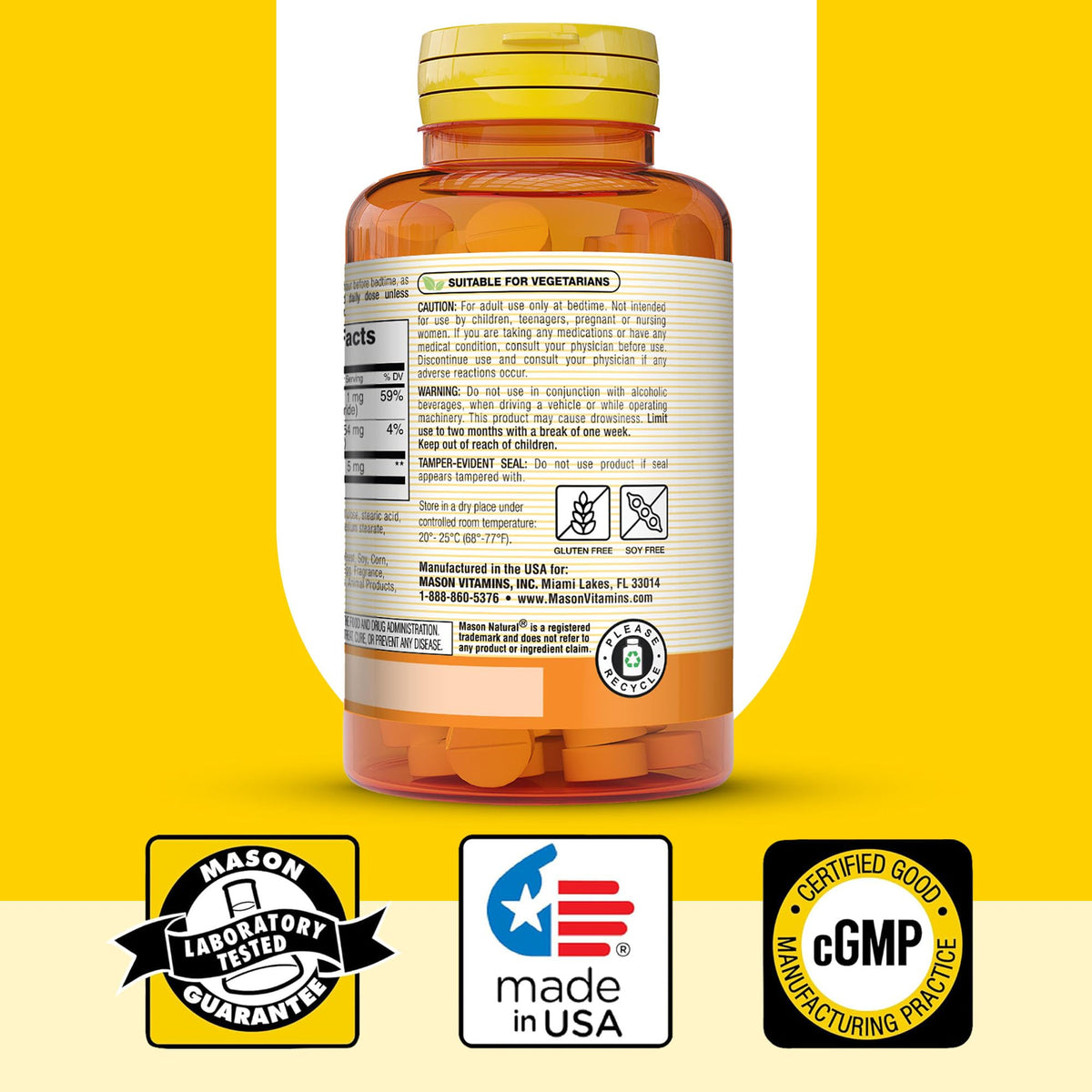 MASON NATURAL Melatonin with B6 and Calcium - Natural Sleep Aid