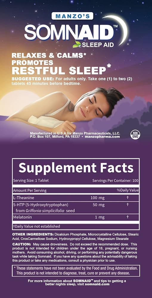 Manzo Pharmaceuticals, LLC Somnaid Natural Nighttime Sleep Aid - 100 Tablets - image 5