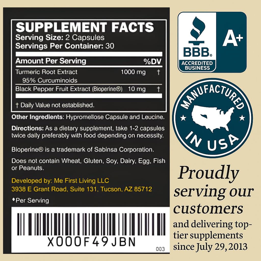 Me First Living Turmeric Curcumin 1000 mg with BioPerine - 60 Capsules - image 9