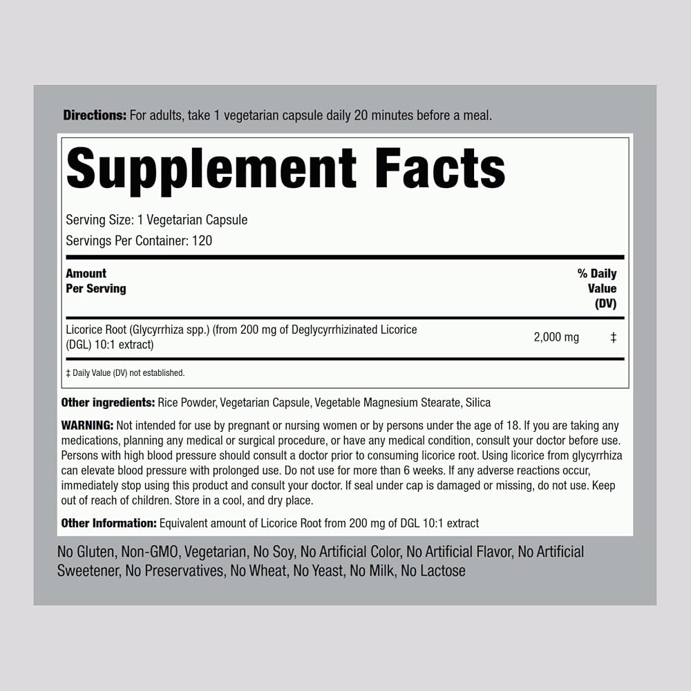 Piping Rock DGL Supplement Licorice Root - 120 Capsules - image 2