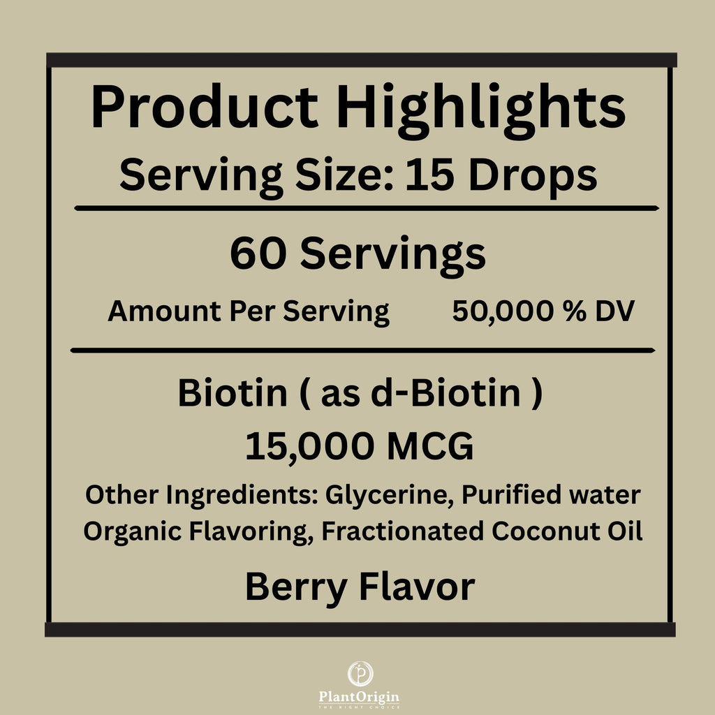 PLANTORIGIN Liquid Biotin 15,000 MCG Hair, Skin & Nails Support - 60 Servings - image 4