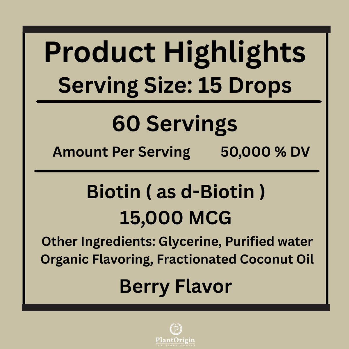 PLANTORIGIN Liquid Biotin 15,000 MCG Hair, Skin & Nails Support - 60 Servings - image 4