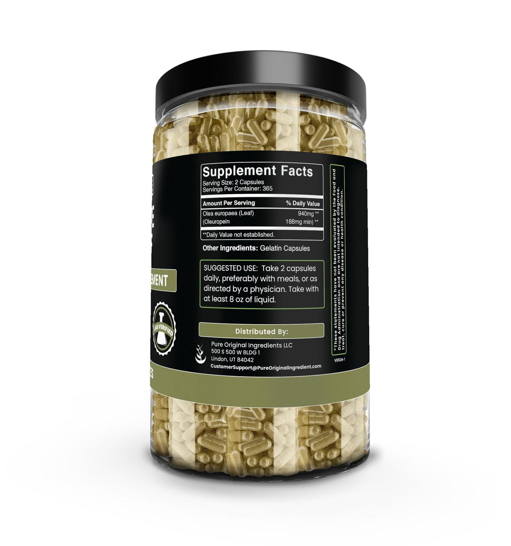 Pure Original Ingredients Olive Leaf (365 Capsules) No Magnesium Or