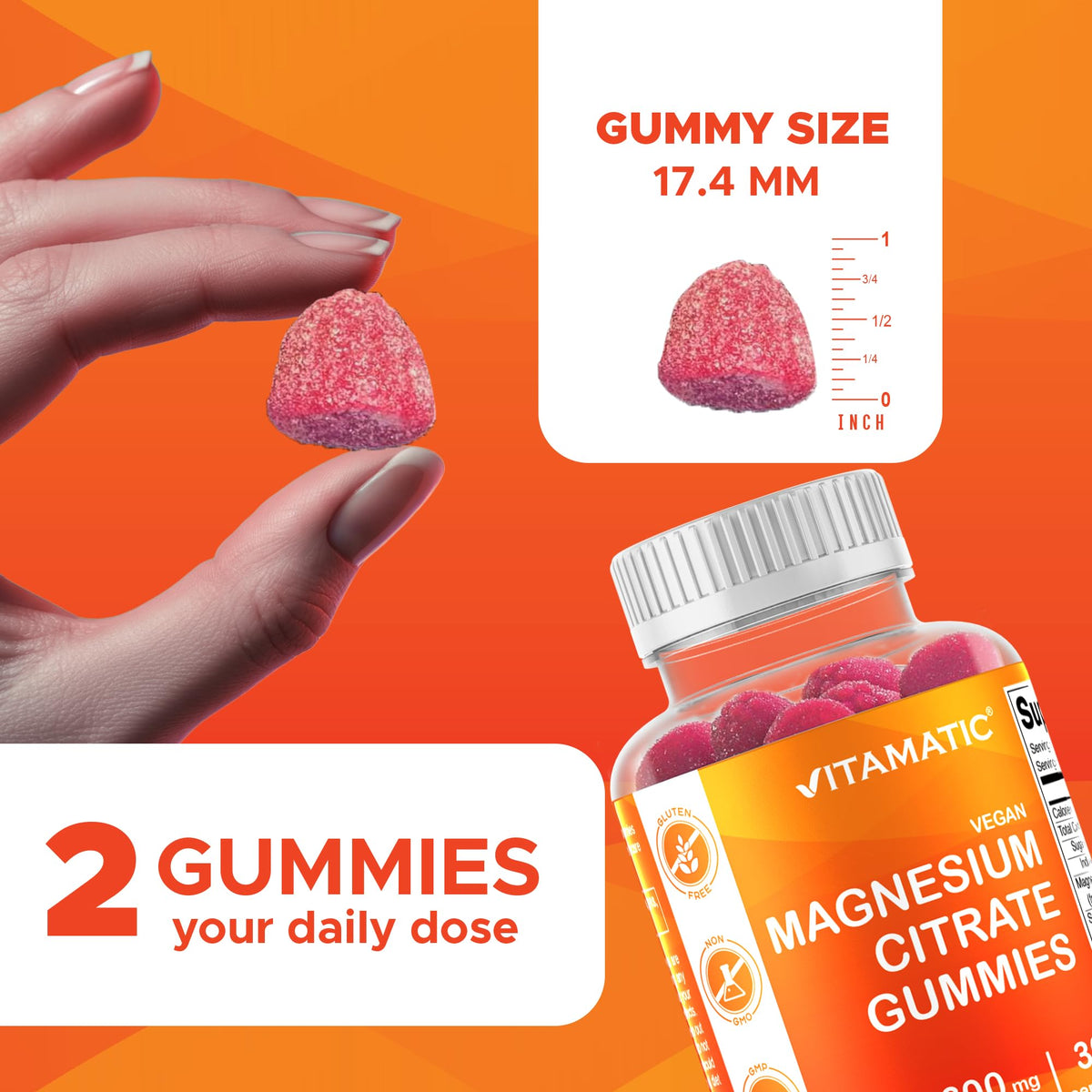 Vitamatic Magnesium Citrate Gummies 600mg per Serving - 60 Vegan