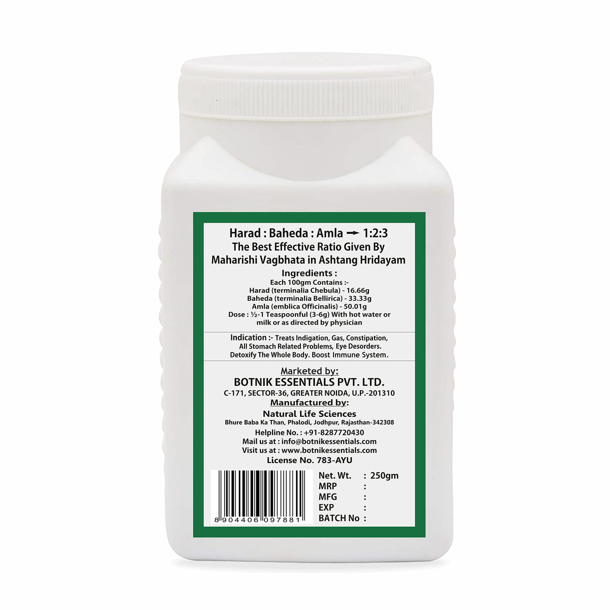 BOTNIK ESSENTIALS Organic Triphala 1:2:3 Churna Powder - 250g - image 2