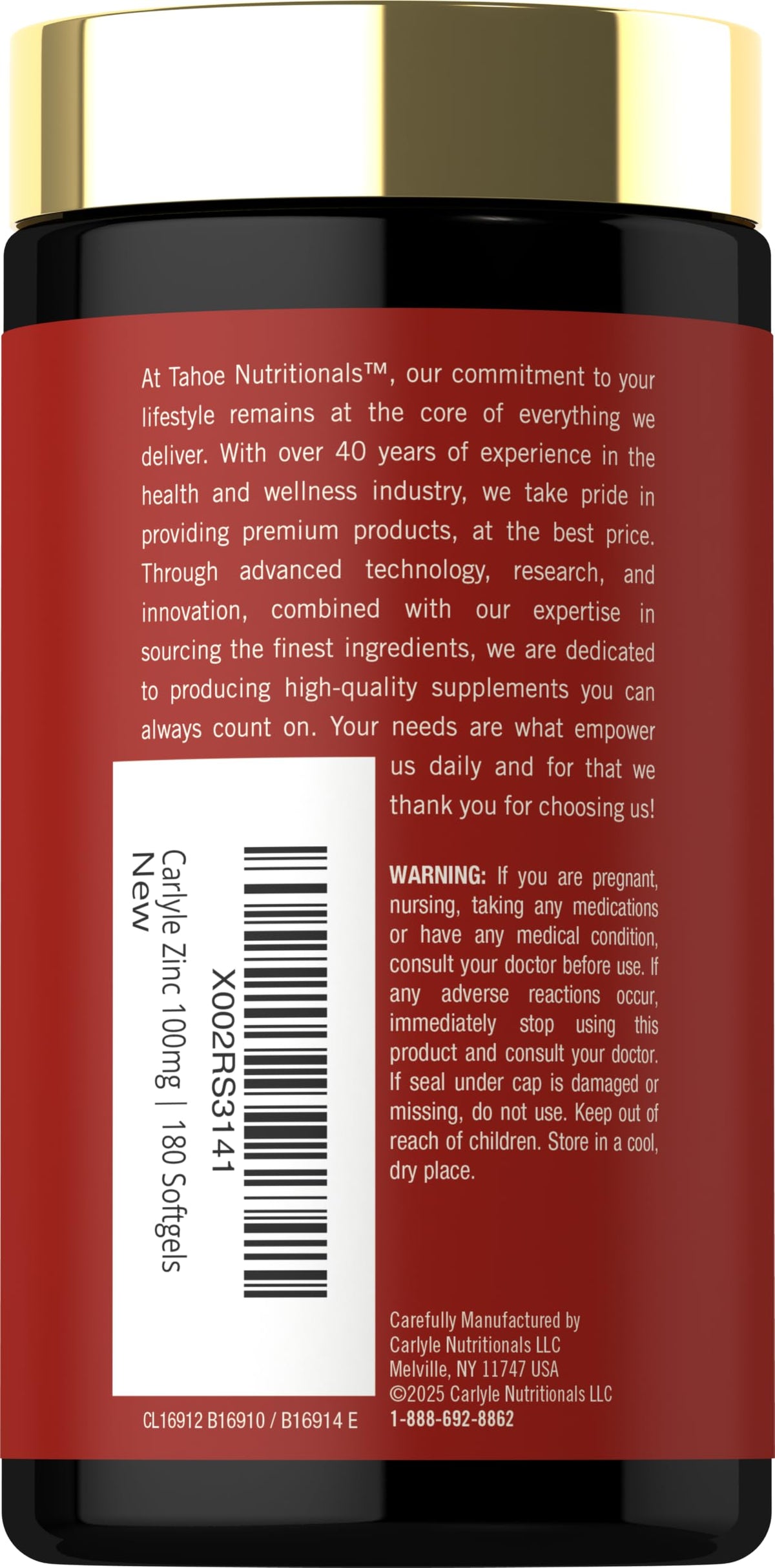 Carlyle Zinc Supplement 100mg with Vitamin C - 180 Softgels - image 3