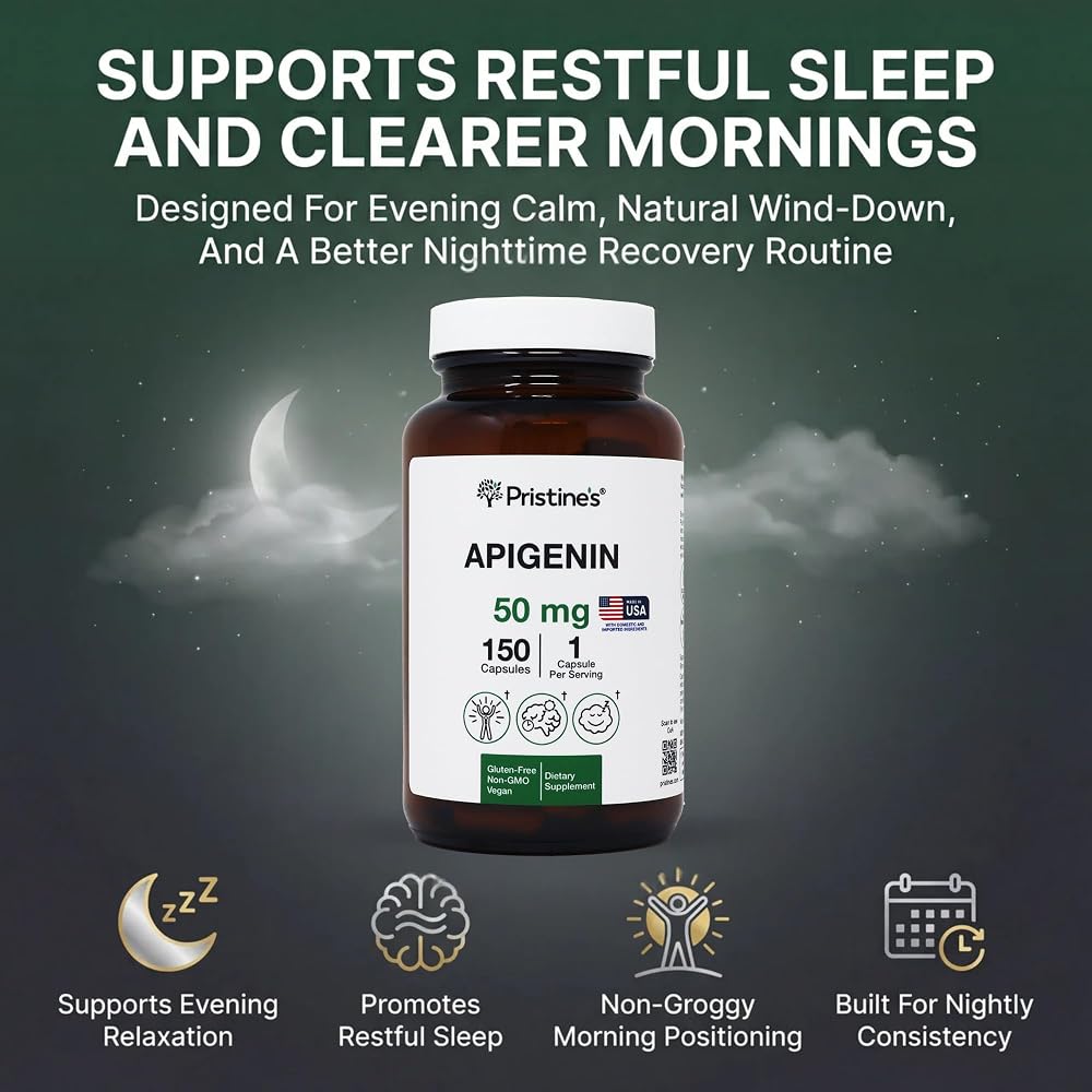 PRISTINE'S Apigenin 50mg Capsules for Sleep Support - 150 Count - image 3