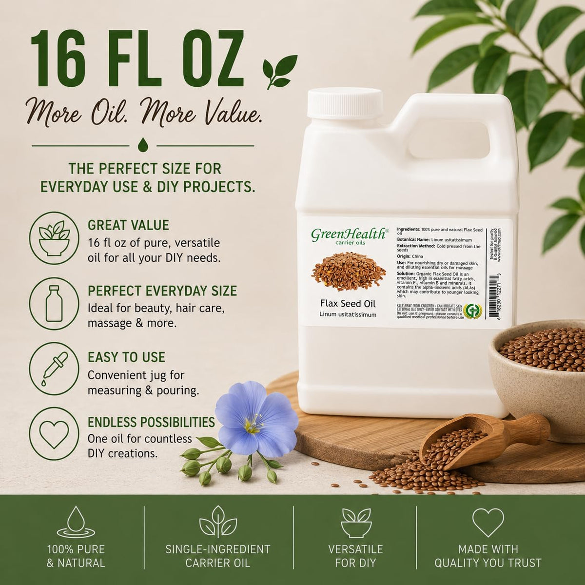 GreenHealth Flax Seed Carrier Oil - 16 fl oz - image 8