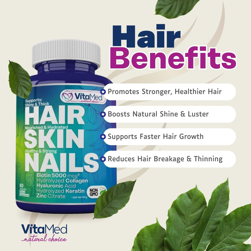 VitaMed Hair Skin and Nails Vitamins with Biotin 5000mcg - 60 Tablets - image 3