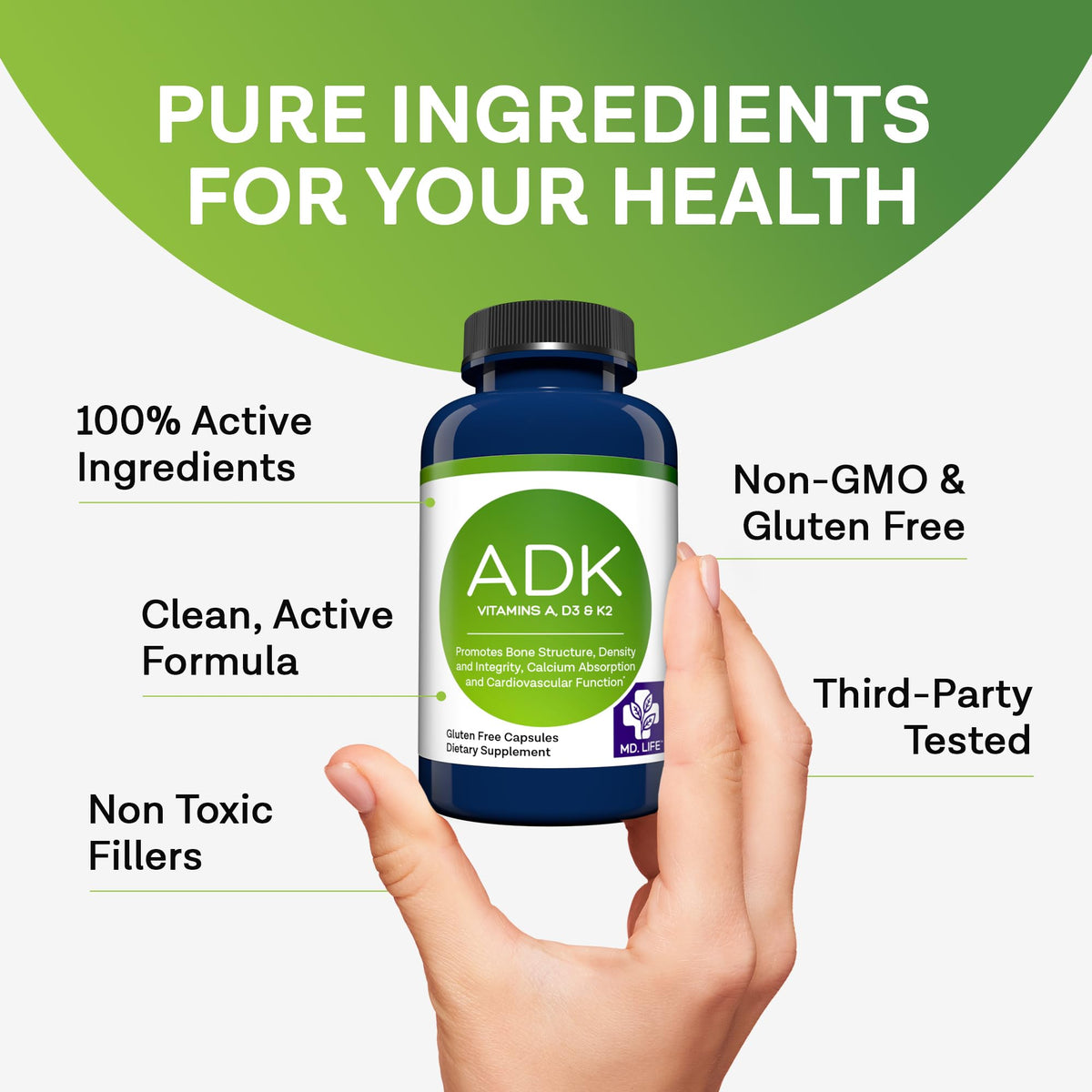 MD.LIFE ADK Vitamin Supplement with D3 and K2 - 90 Capsules - image 7