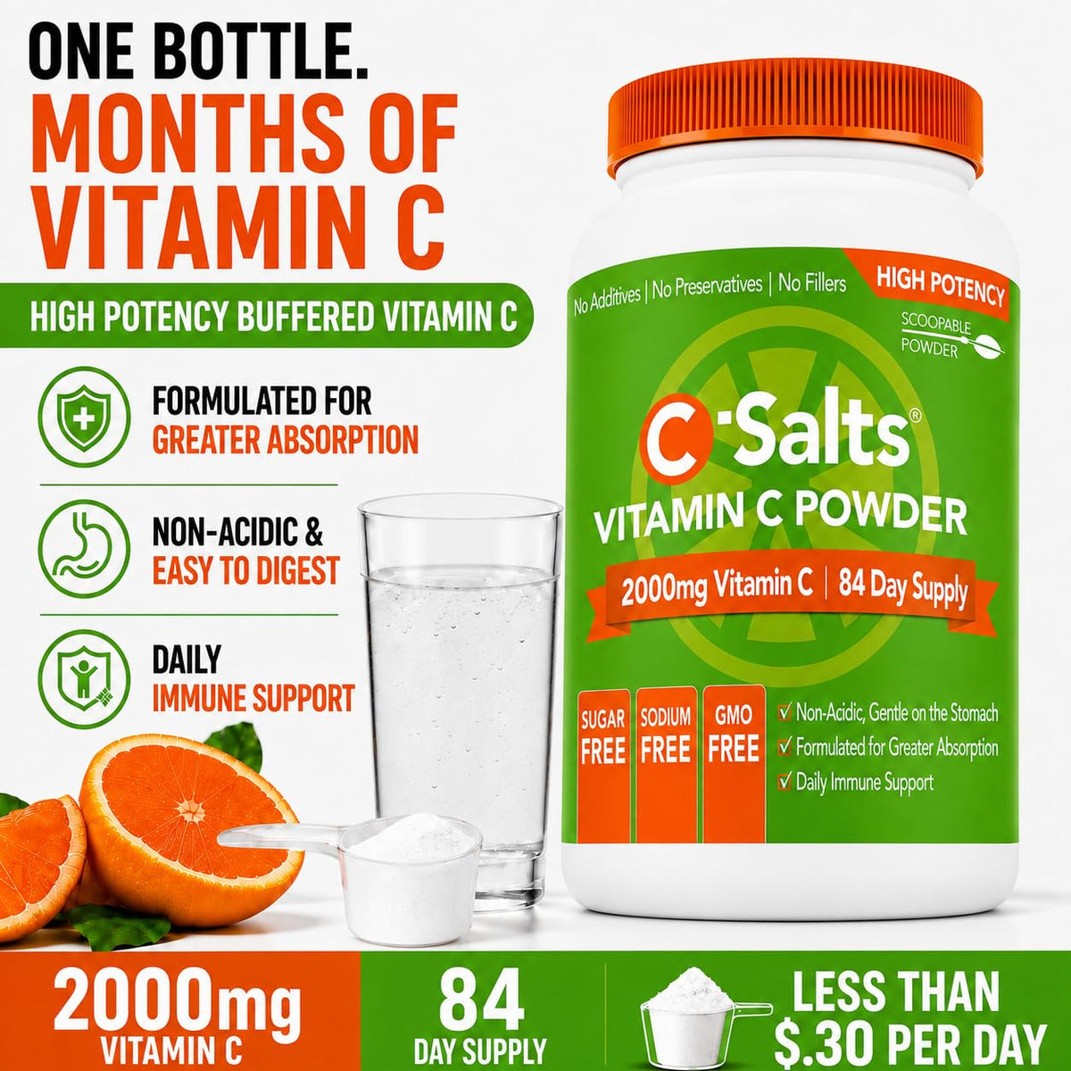 C-Salts 4000mg Vitamin C Powder Supplement - 100% Pure Buffered
