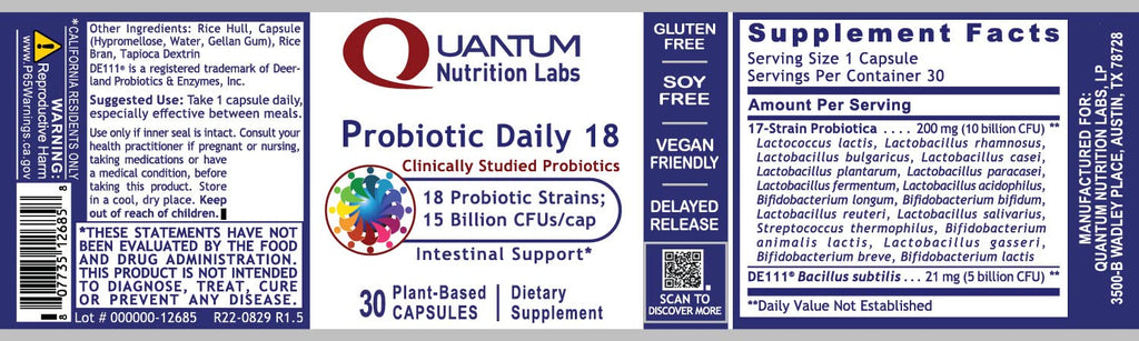 Quantum Nutrition Labs Probiotic Daily 18 Strains - 30 Vegetarian Capsules - image 5