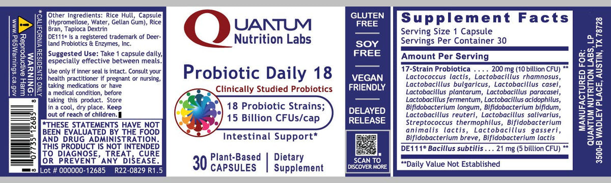 Quantum Nutrition Labs Probiotic Daily 18 Strains - 30 Vegetarian Capsules - image 5