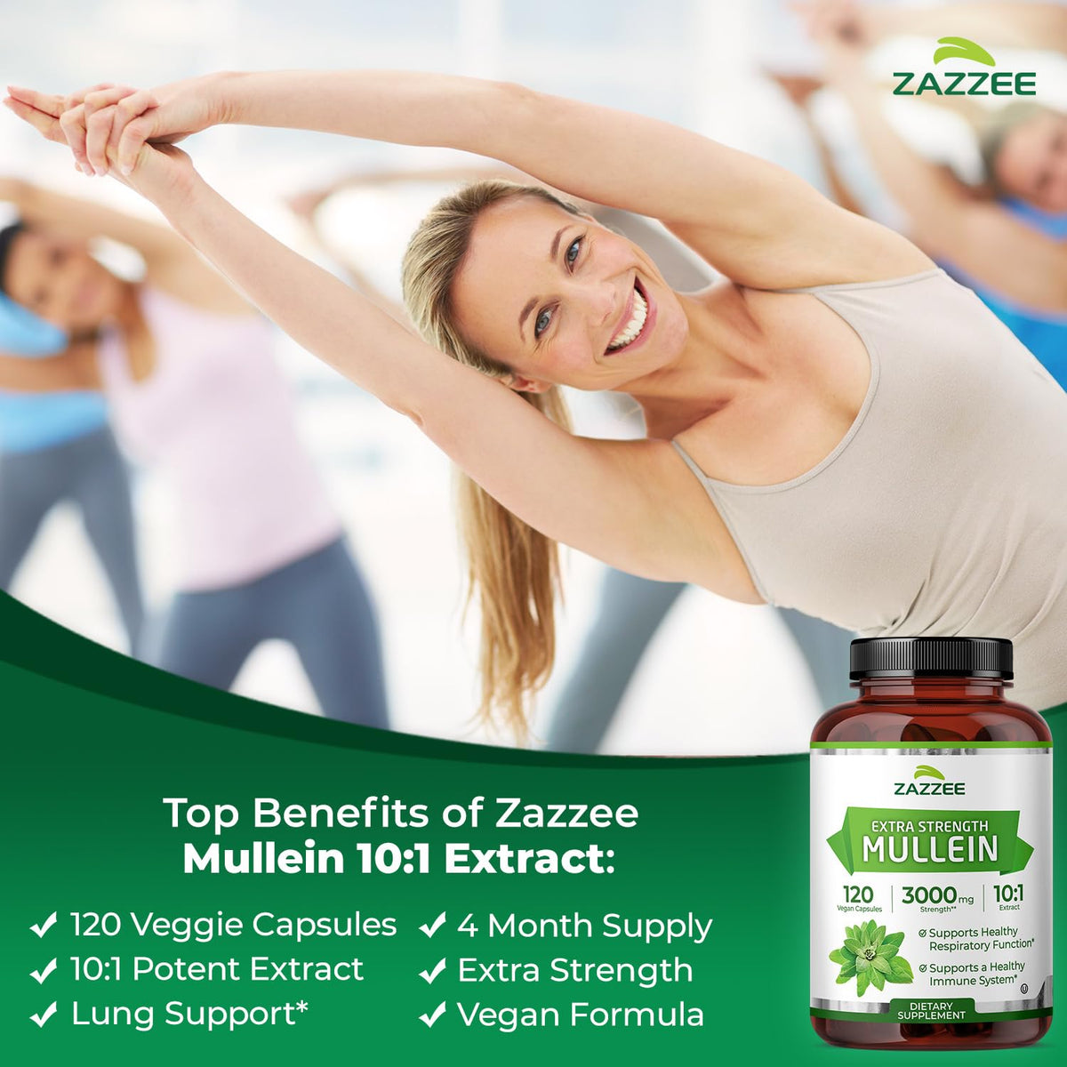 Zazzee Extra Strength Mullein Leaf 10:1 Extract - 120 Vegan Capsules - image 2