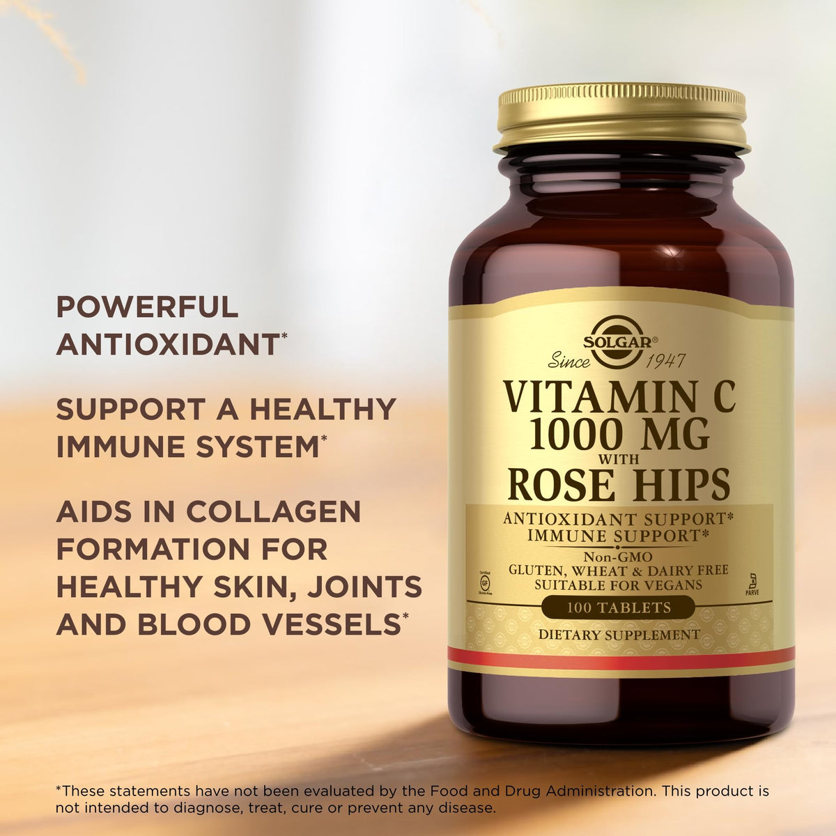 Solgar Vitamin C 1000 mg with Rose Hips - 100 Tablets - image 5