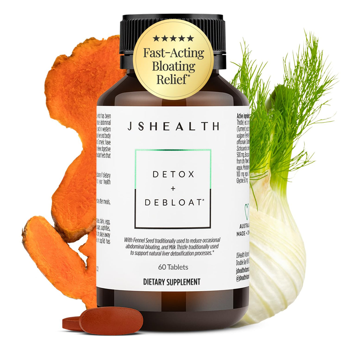 JSHealth Detox + Debloat Bloating Relief for Women - 60 Tablets