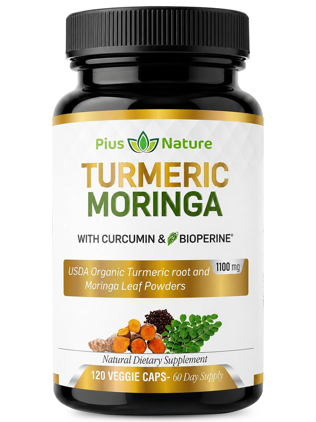 PIUS NATURE Turmeric Moringa Organic Supplement - 120 Vegetarian Capsules