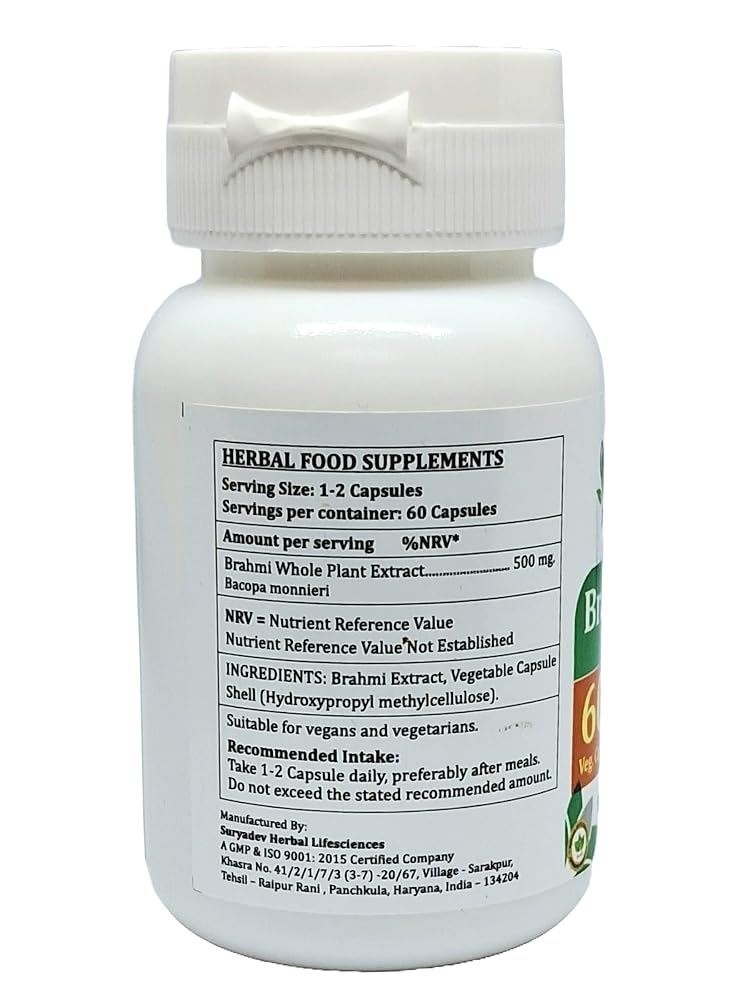 Satya Naturals Brahmi Forte Capsules 500 mg. 60 Veg. Capsule