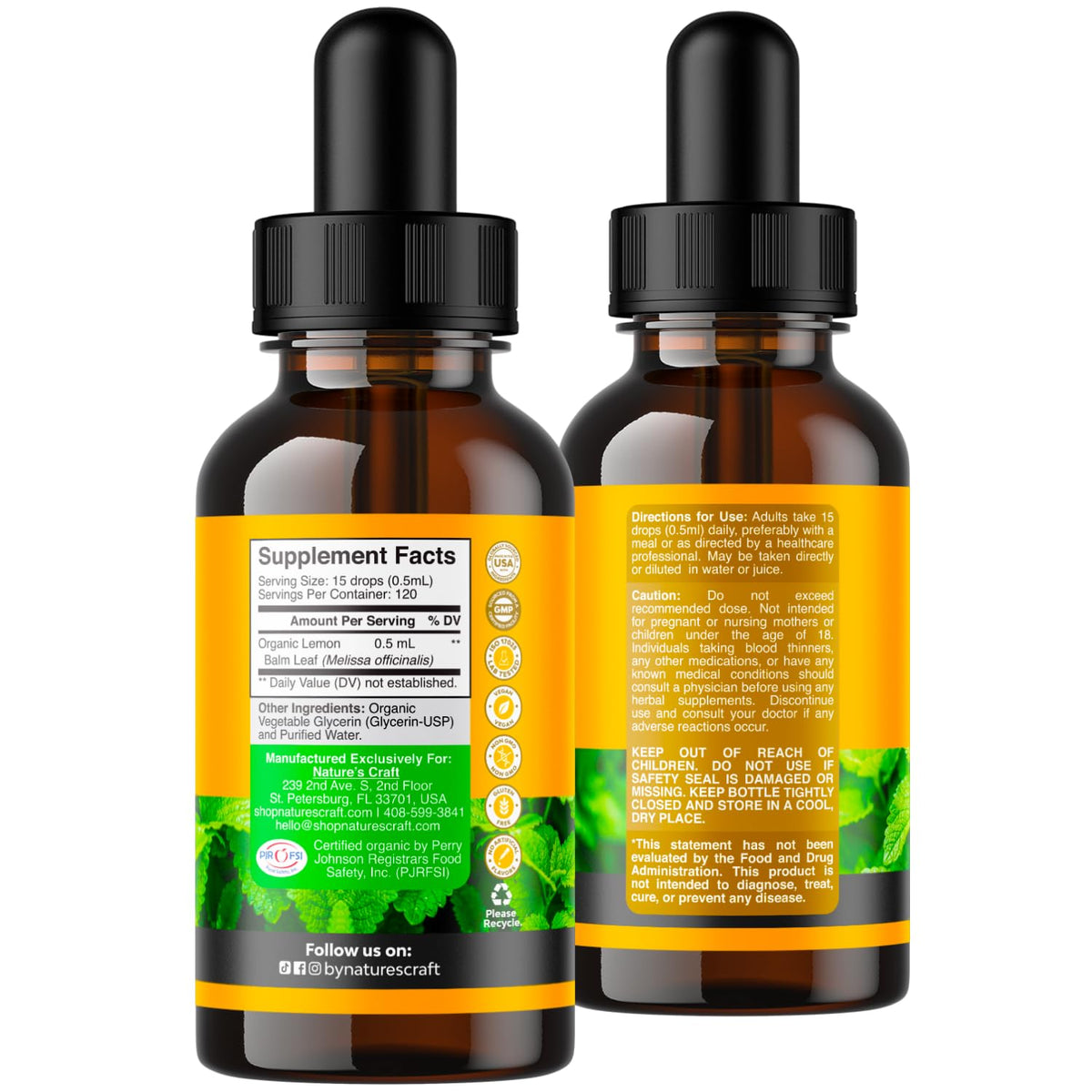 Natures Craft Organic Lemon Balm Leaf Liquid Extract for Immune