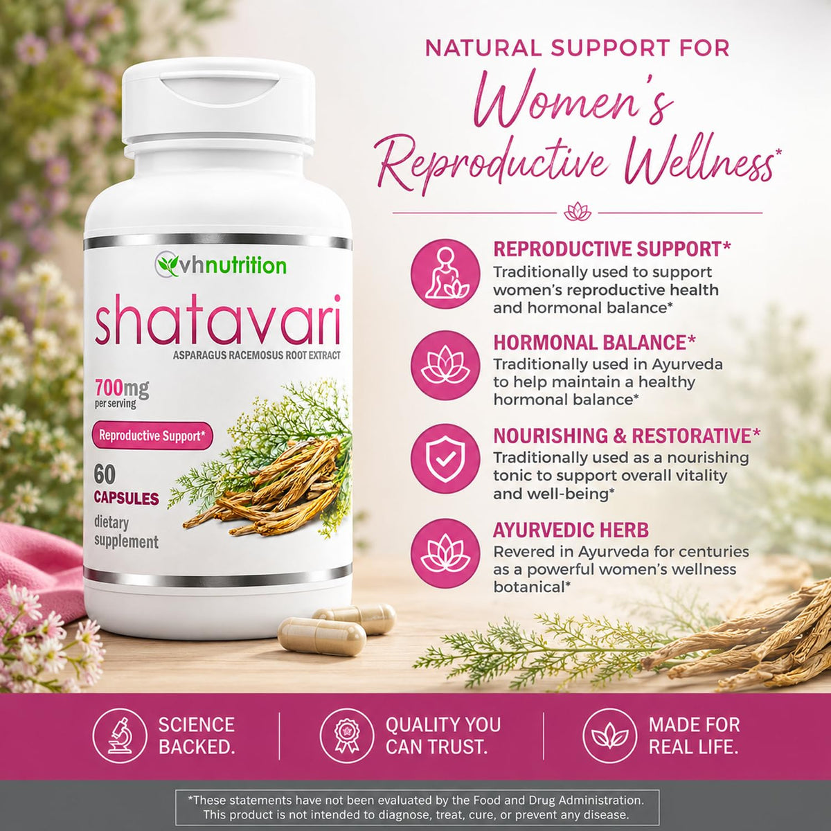 VH Nutrition Shatavari 700mg Extract - 30 Capsules - image 2