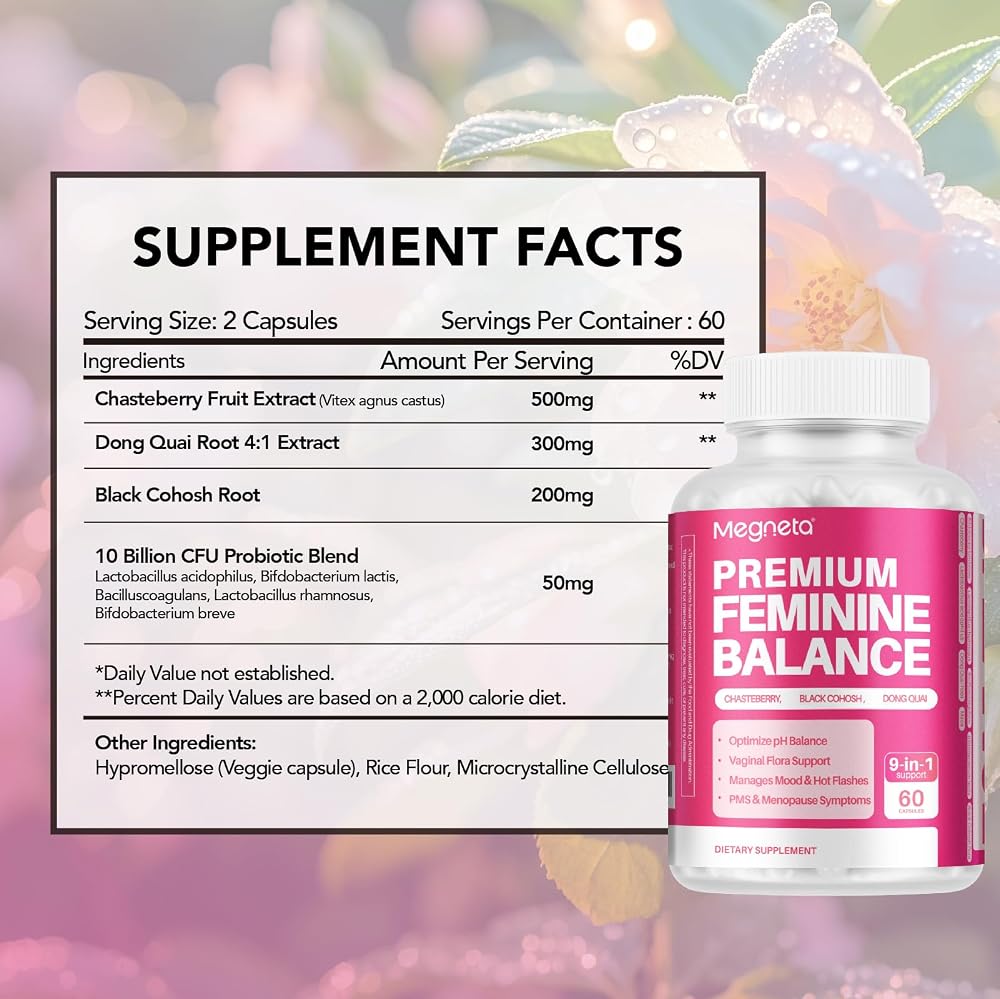 MEGNETA Feminine Balance Supplements for Women Energy - 60 Capsules - image 3