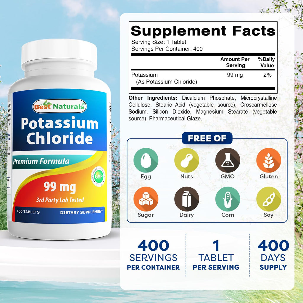 Best Naturals Potassium Chloride 99mg - 400 Tablets - image 2