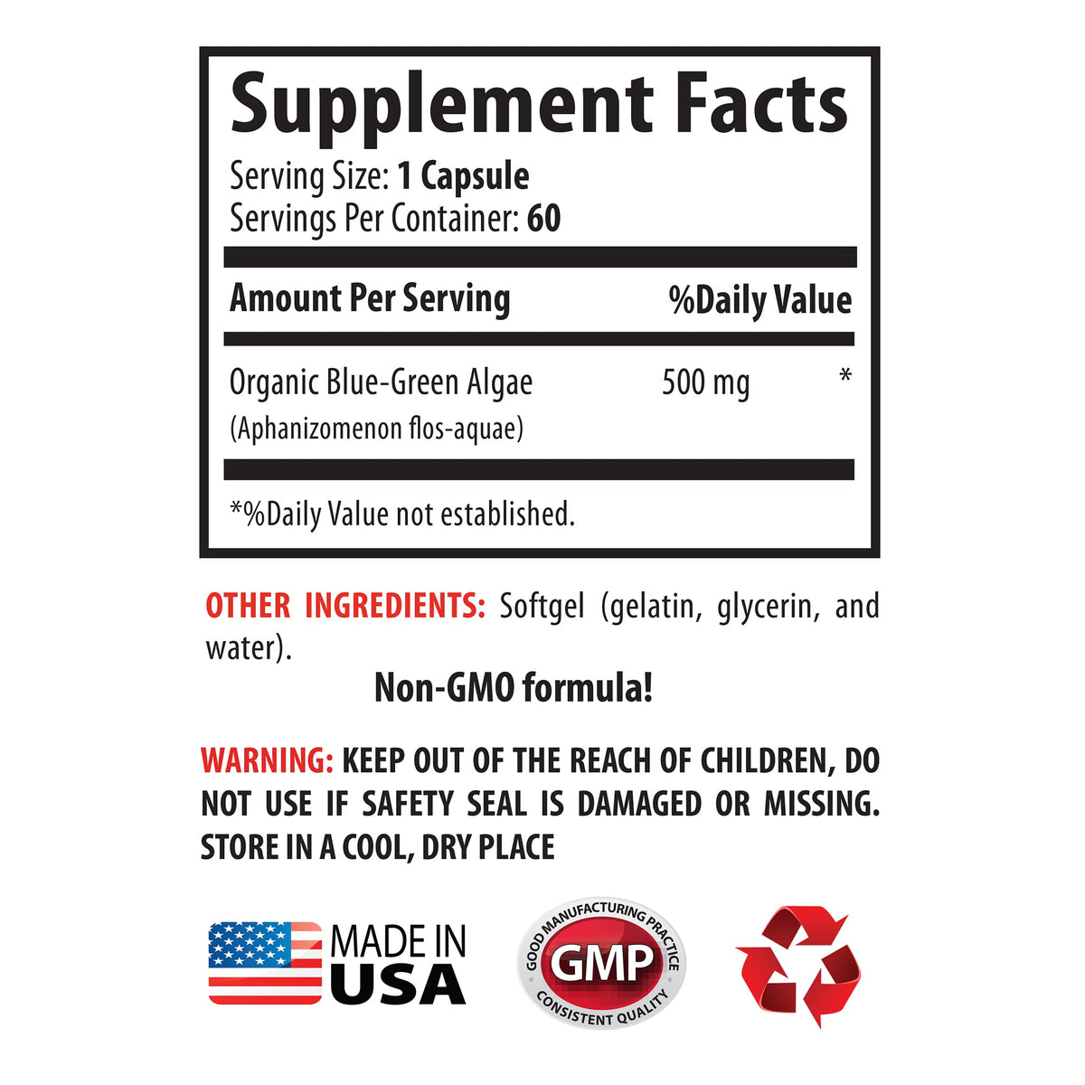 Sport Supplement Klamath Blue Green Algae 500mg - 60 Capsules - image 5