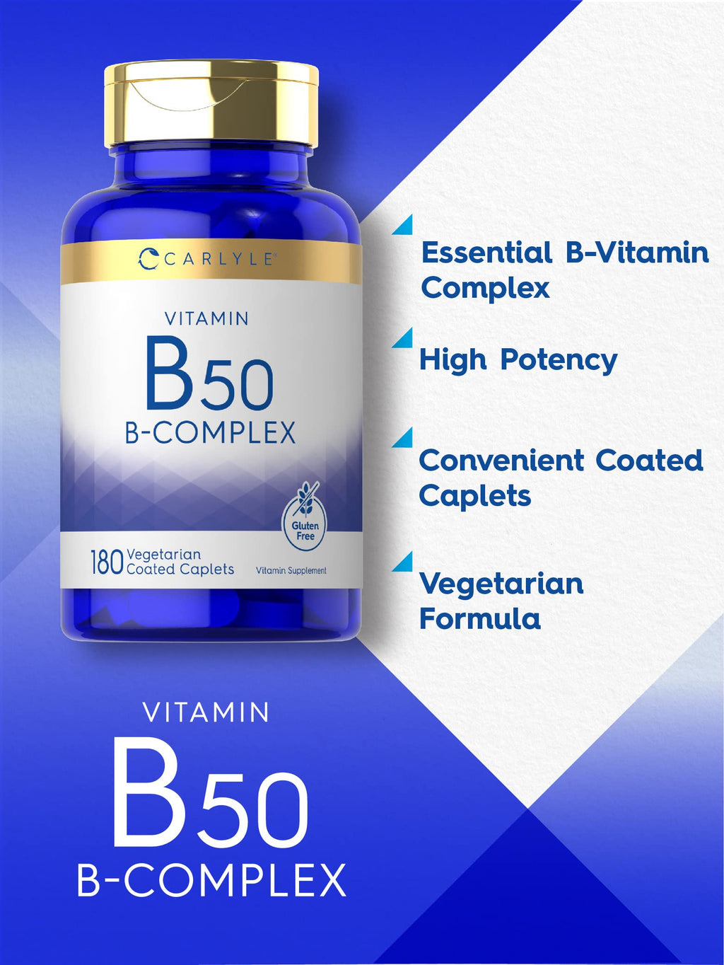 Carlyle Vitamin B50 Complex - 180 Vegetarian Caplets - image 3