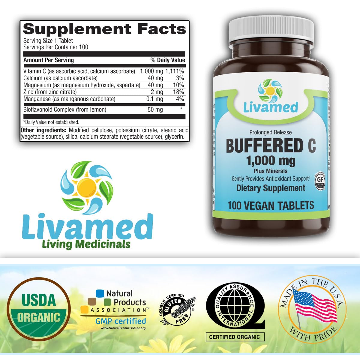 Livamed Buffered C 1,000 mg Vegetarian Tablets - 100 Count - image 2